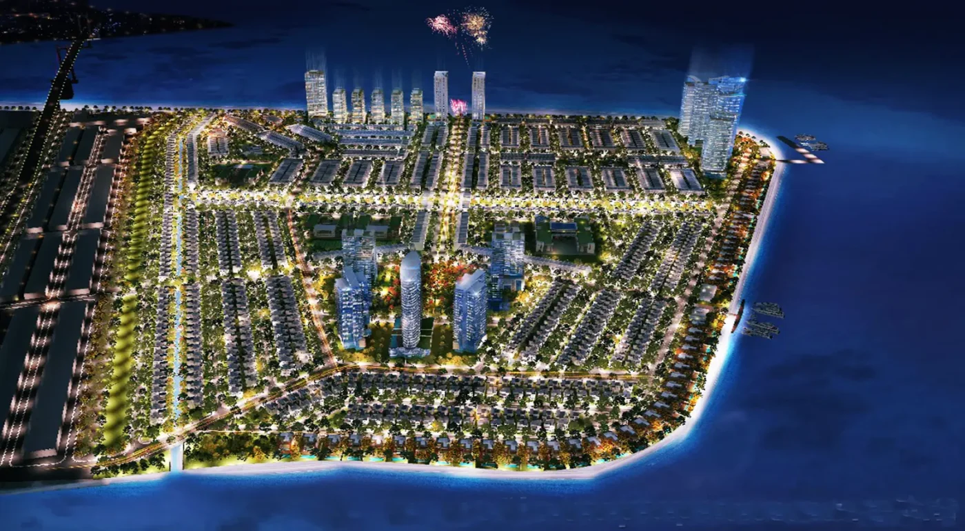 Phối cảnh dự án Kim Long Ocean Thuận Phước nhìn vào ban đêm
